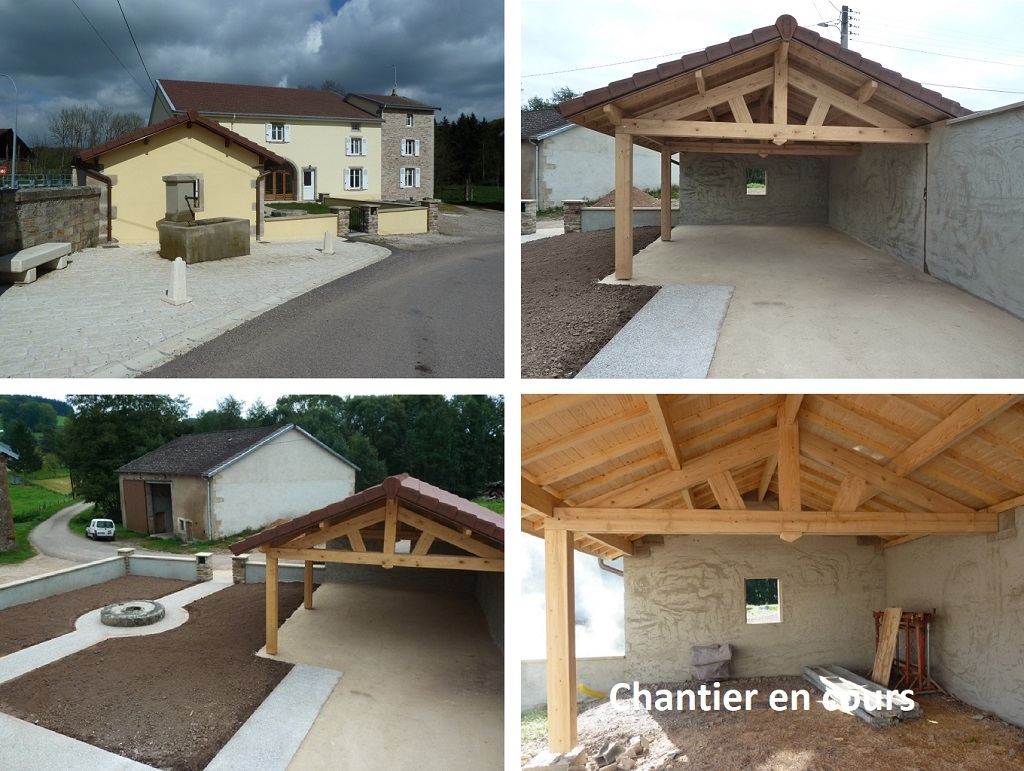 Consultez la chantier : carport en sapins de pays et maconnerie traditionnelle en moellons