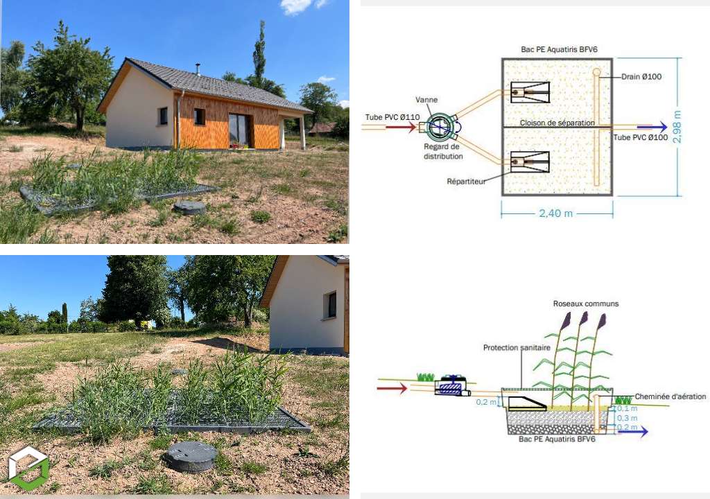 Consultez la chantier : assainissement en phytoepuration aquatitis jardin d'assainissement 3 equivalents habitant eh