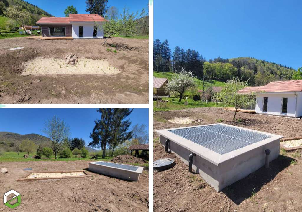 Consultez la chantier : assainissement en phytoepuration aquatitis jardin d'assainissement 3 equivalents habitant eh