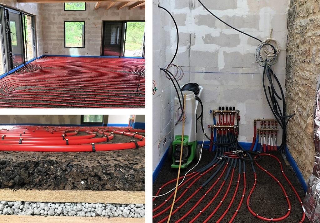 Consultez la chantier : plancher chauffant avec isolant 100% écologique