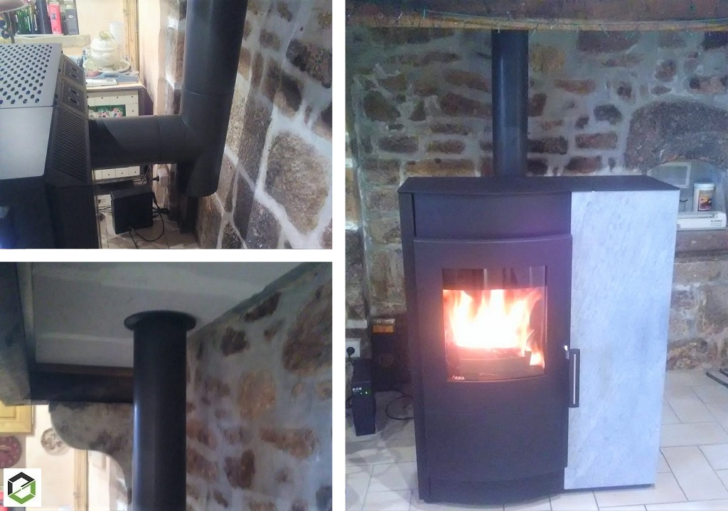 Dans ancienne cheminée installation poêle mixte à granulés et bois RIKA - Qualibois RGE-Nièvre (58)