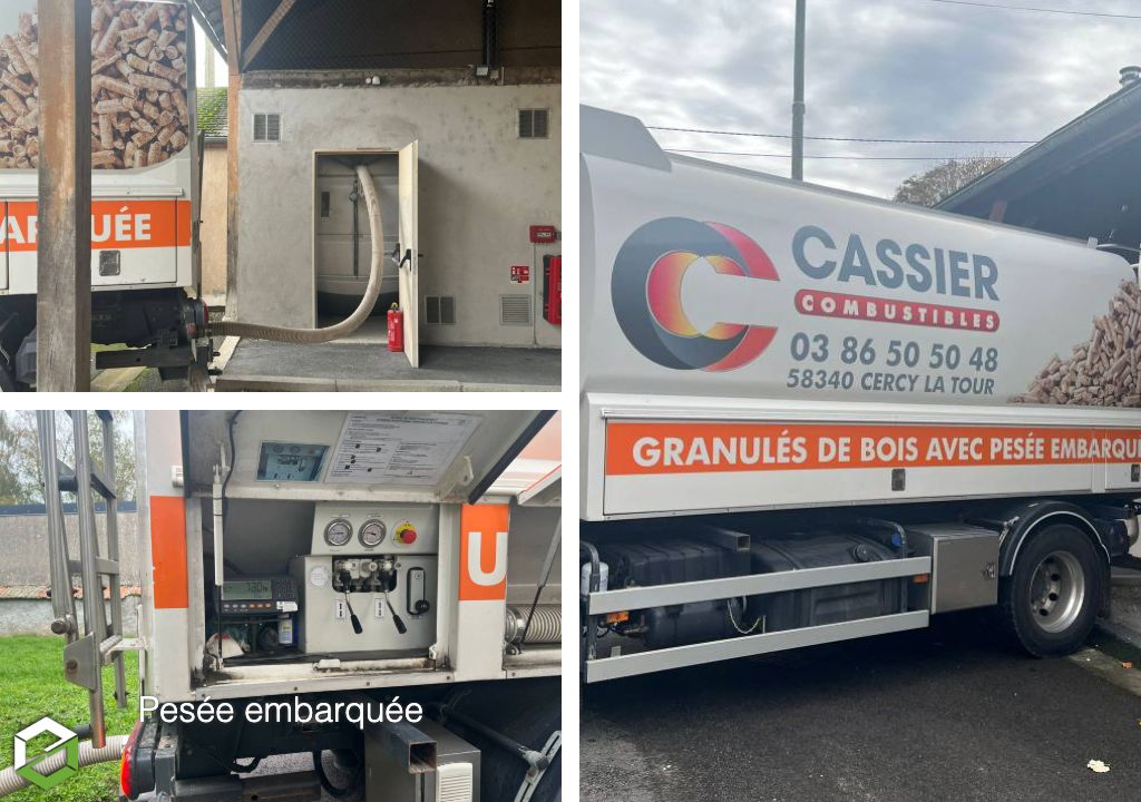 Livraison de pellets en vrac par camion souffleur avec système d’aspiration des fines