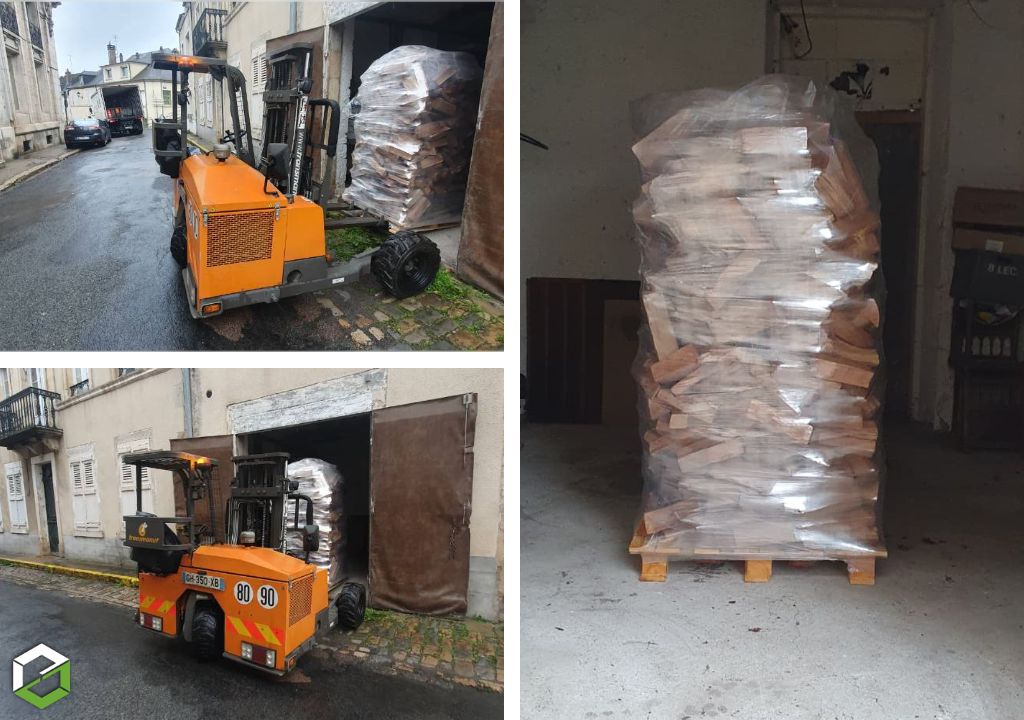 Livraison d'une palette de bûches de bois 25 cm - CREPITO