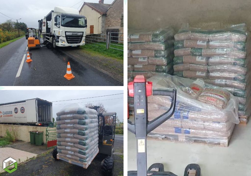 Livraison de granulés de bois en palettes