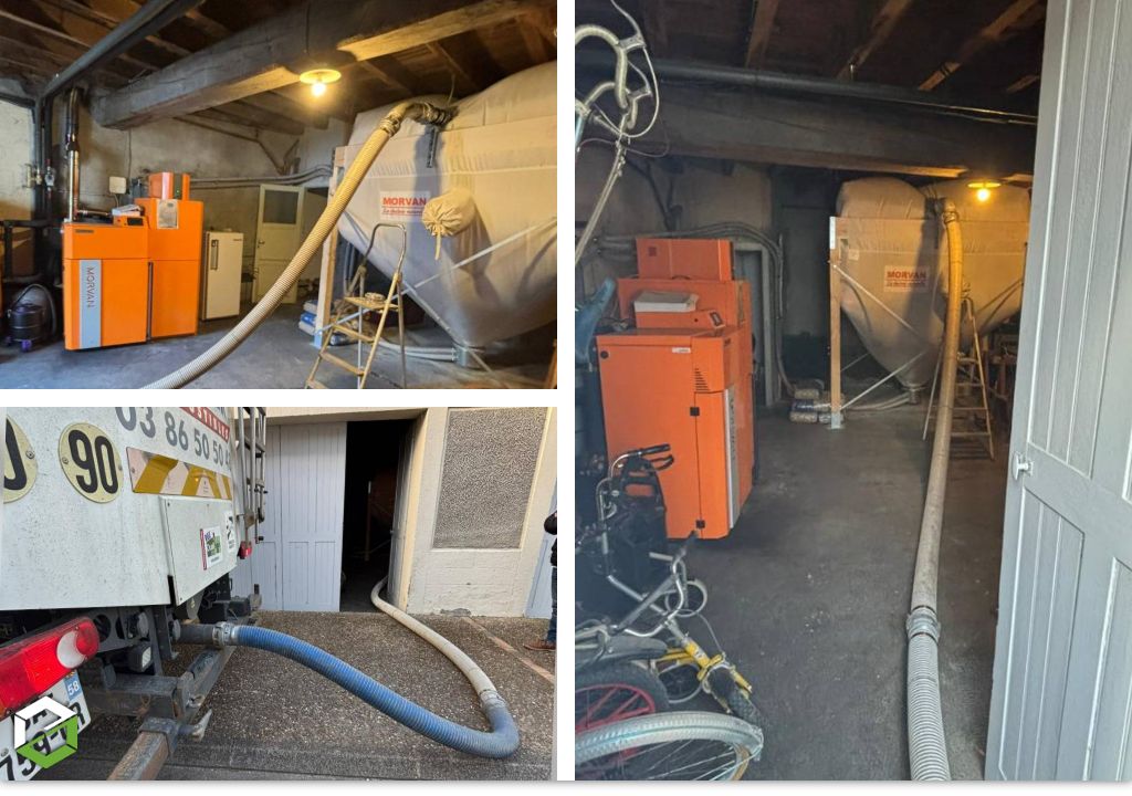 Livraison de granulés de bois en vrac 100% résineux dans un silo textile