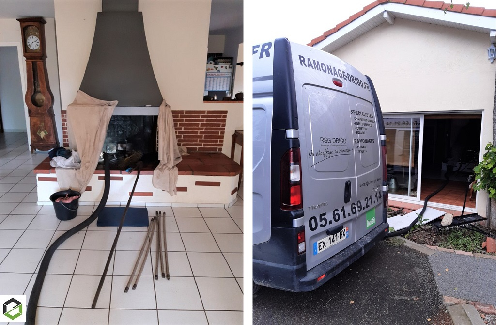 Consultez la chantier : ramonage cheminée ouverte à coté muret par rsg drigo
