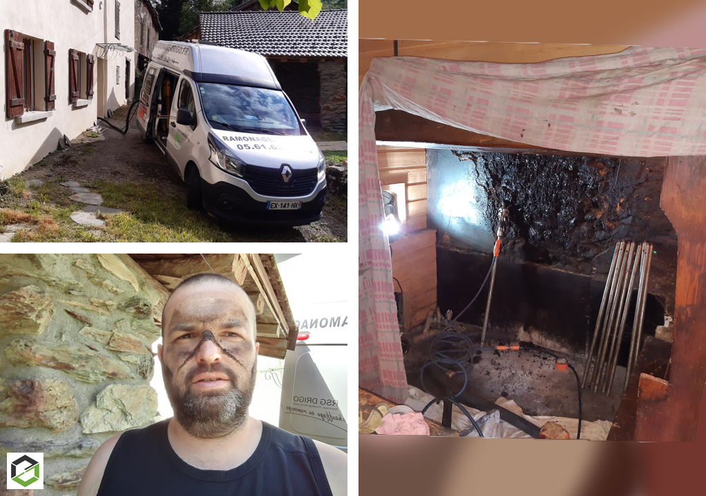 débistrage et dégoudronnage d'une cheminée ouverte par rsg drigo (groupe ensem)