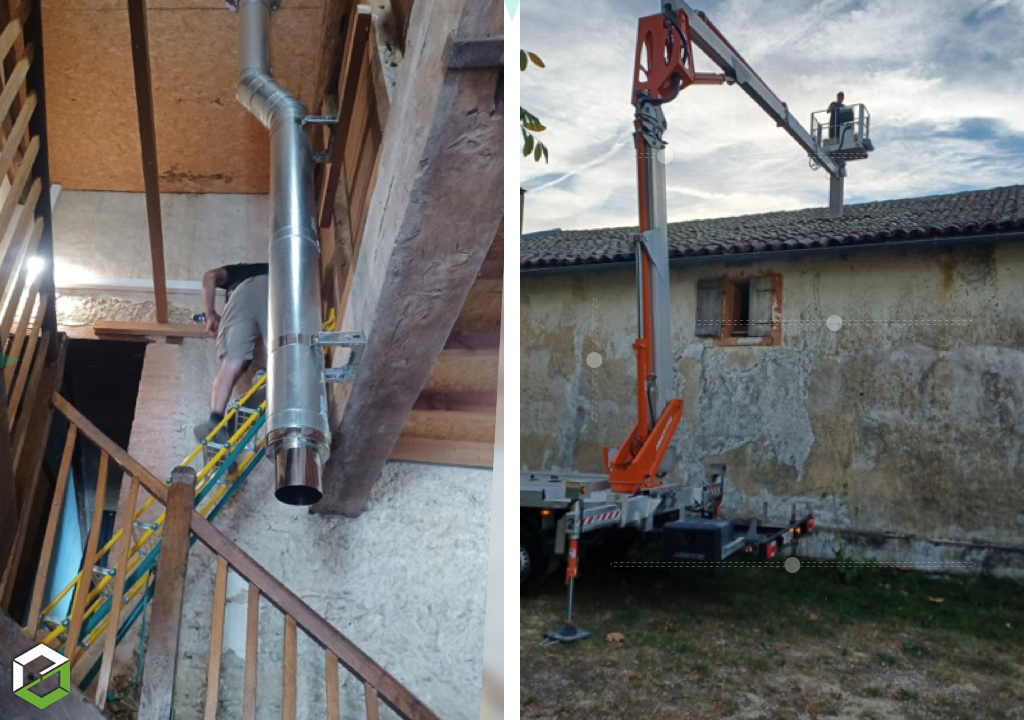 création d'un conduit de fumées pour poêle à bois bûches par rsg drigo (groupe ensem)