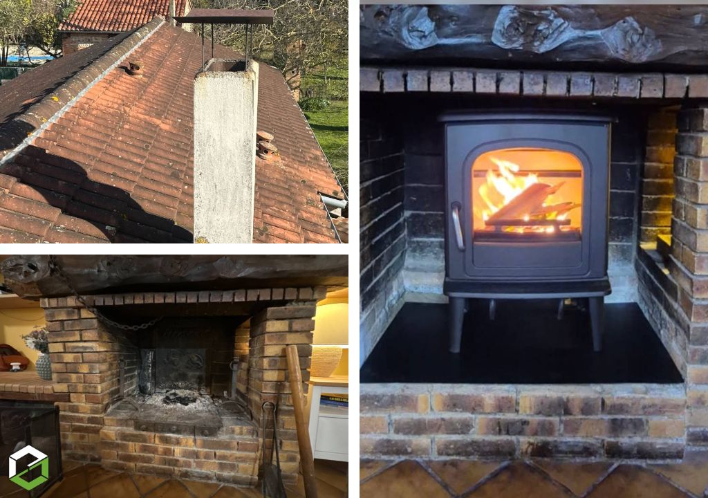 Installation d'un poêle Fonteflamme dans une ancienne cheminée ouverte
