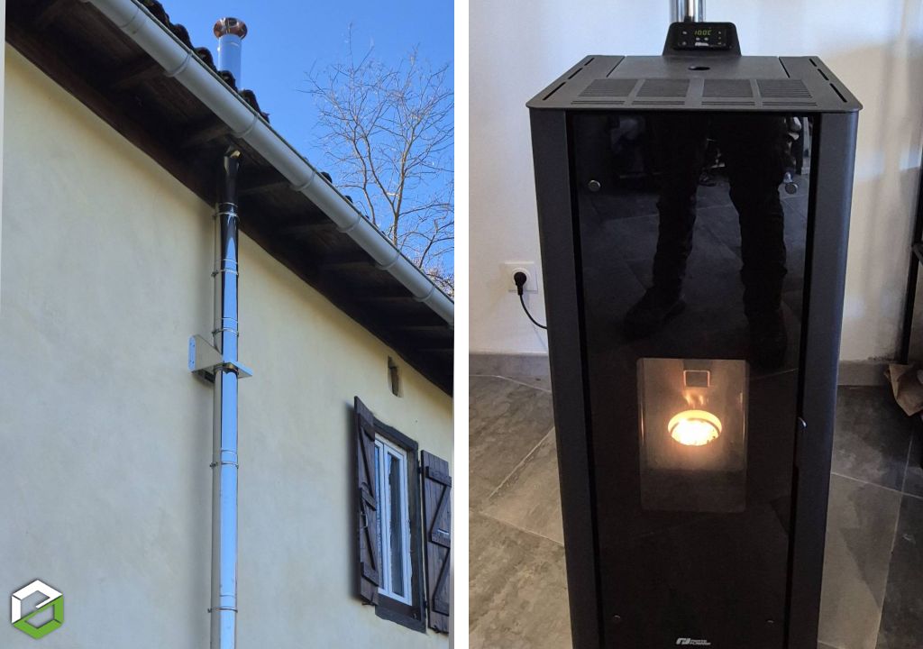 poêle à granulés fonte flamme oria 6 installé avec conduit