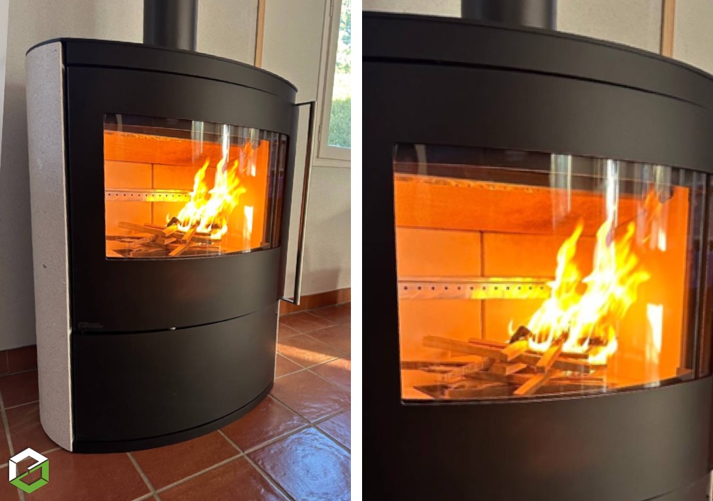 Consultez la chantier : installation d'un poêle à bois bûches fonte flamme 