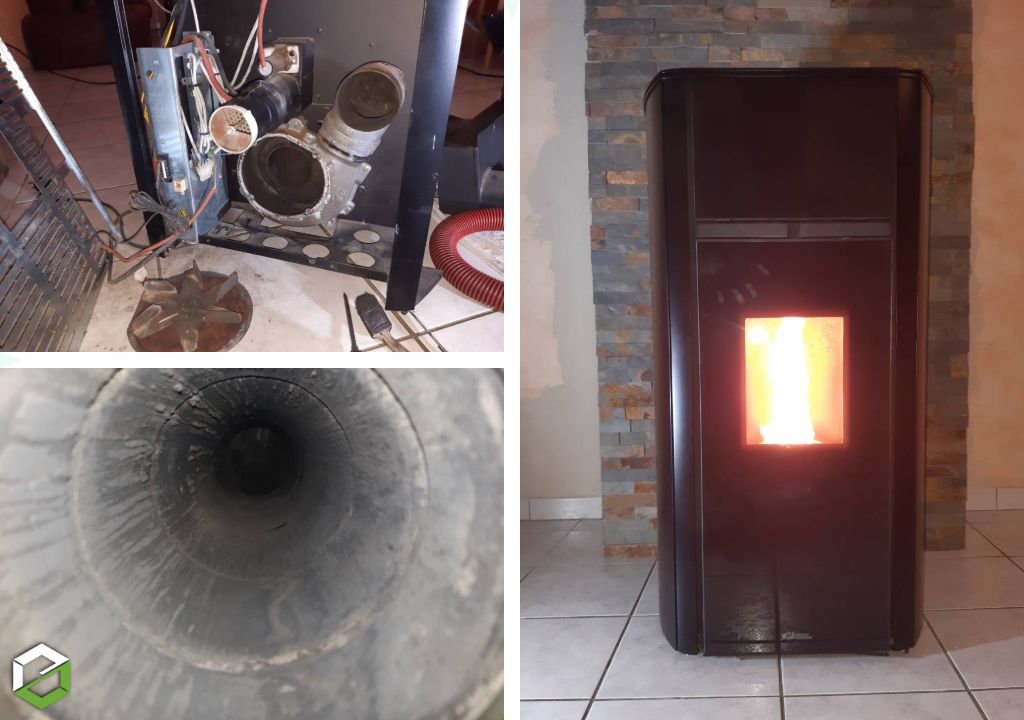 entretien et ramonage d'un poêle à granules fonte flamme