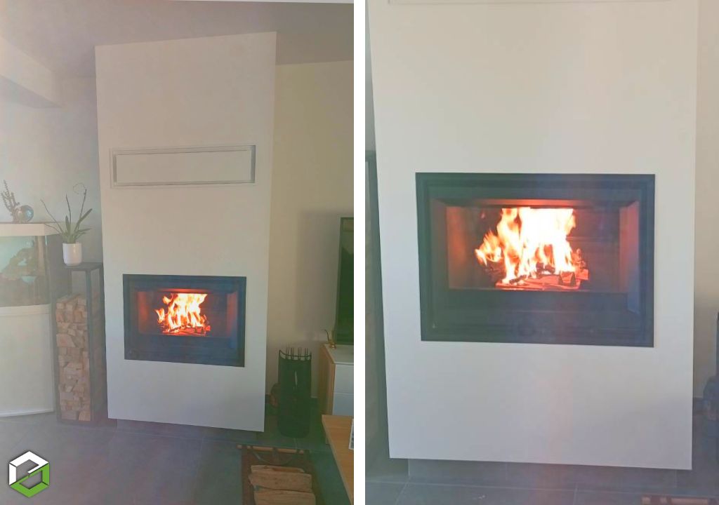 cheminée type trou à feu avec foyer fermé bois bûches stuv 6in 76x60