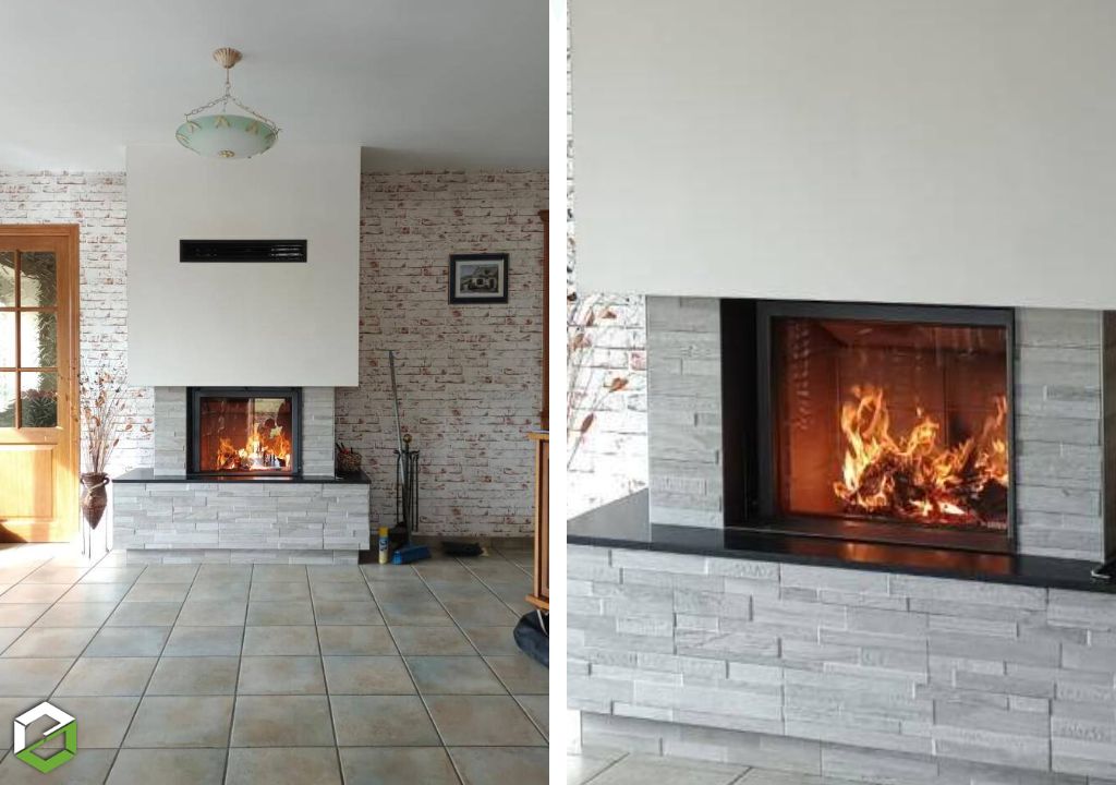remplacement d'une cheminée existante par une cheminée moderne avec foyer fermé