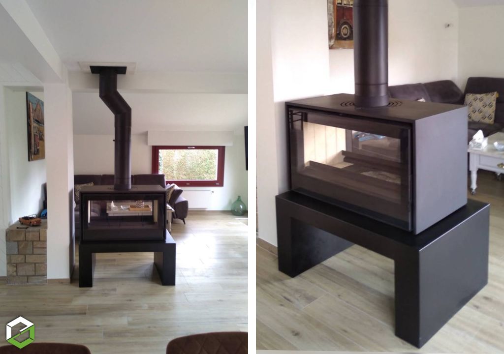 Consultez la chantier : pose d'un poêle à bois axis 1000 double face
