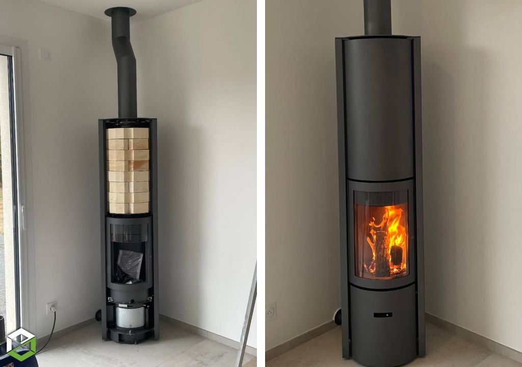 Consultez la chantier : pose d'un poêle à bois stuv 30 compact haut + accumulation