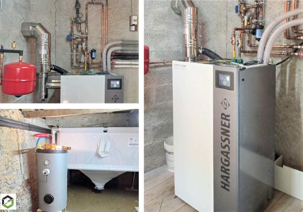 SAS THERMINOV : Installation chaudière bois à granulés HARGASSNER avec silo et ballon d'eau chaude sanitaire - Artisan RGE / Quali'BOIS