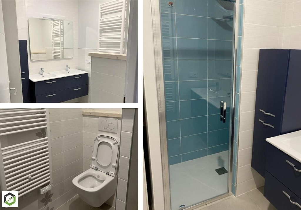 Création d'une salle d'eau : radiateur sèche serviette, WC, meubles salle de bain et douche -Hautes Pyrénées (65)