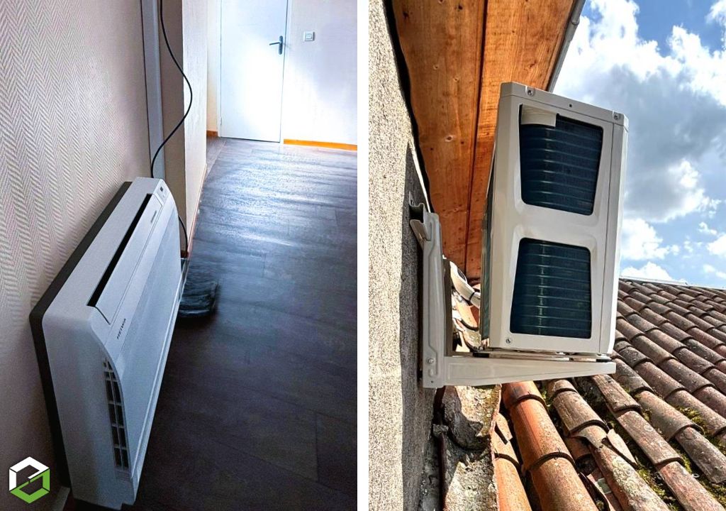Consultez la chantier : installation d'un climatiseur monobloc réversible avec appoint électrique dans un appartement de ville 