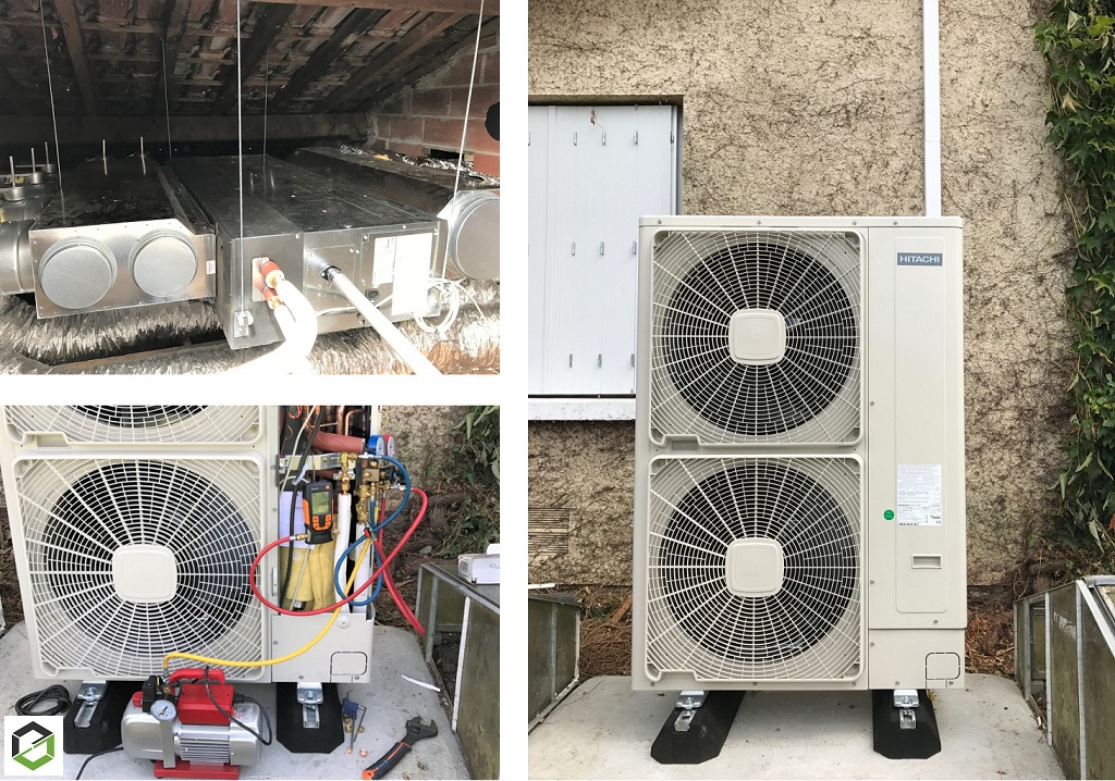 installation et mise en service d'une climatisation réversible gainable de marque hitachi