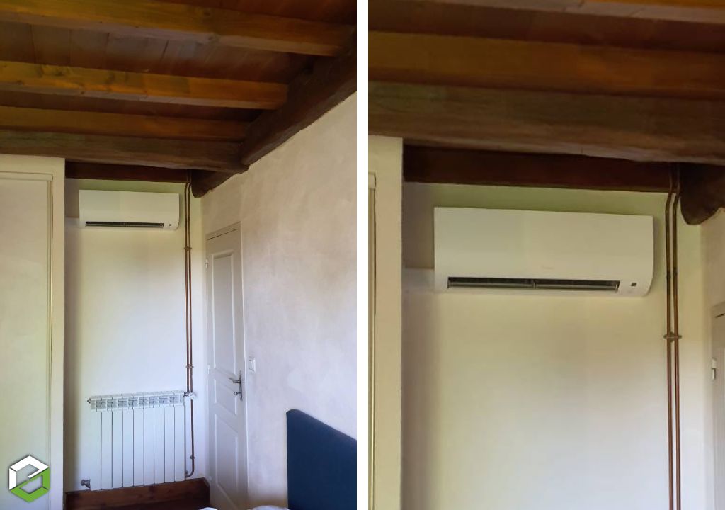 installation d'une pompe à chaleur air/air daikin dans la chambre