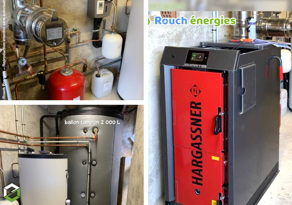 chaudière bois bûches avec chauffe-eau solaire et création du chauffage central