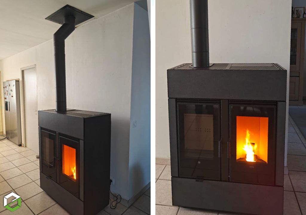 Pose poêle mixte bois/granulés Dual Air Soap Stone KLOVER– Entreprise RGE Qualibois DIJON