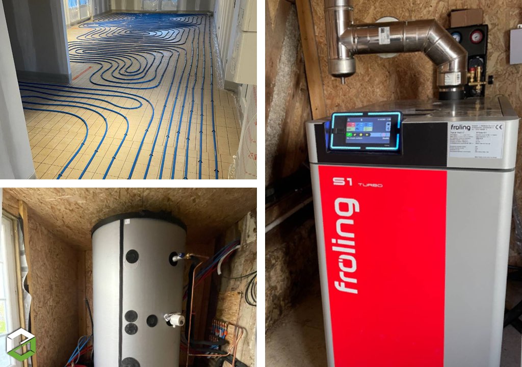 Installation d'une chaudière  bois  buche FROLING  S1 TURBO avec un plancher chauffant. FROLING 