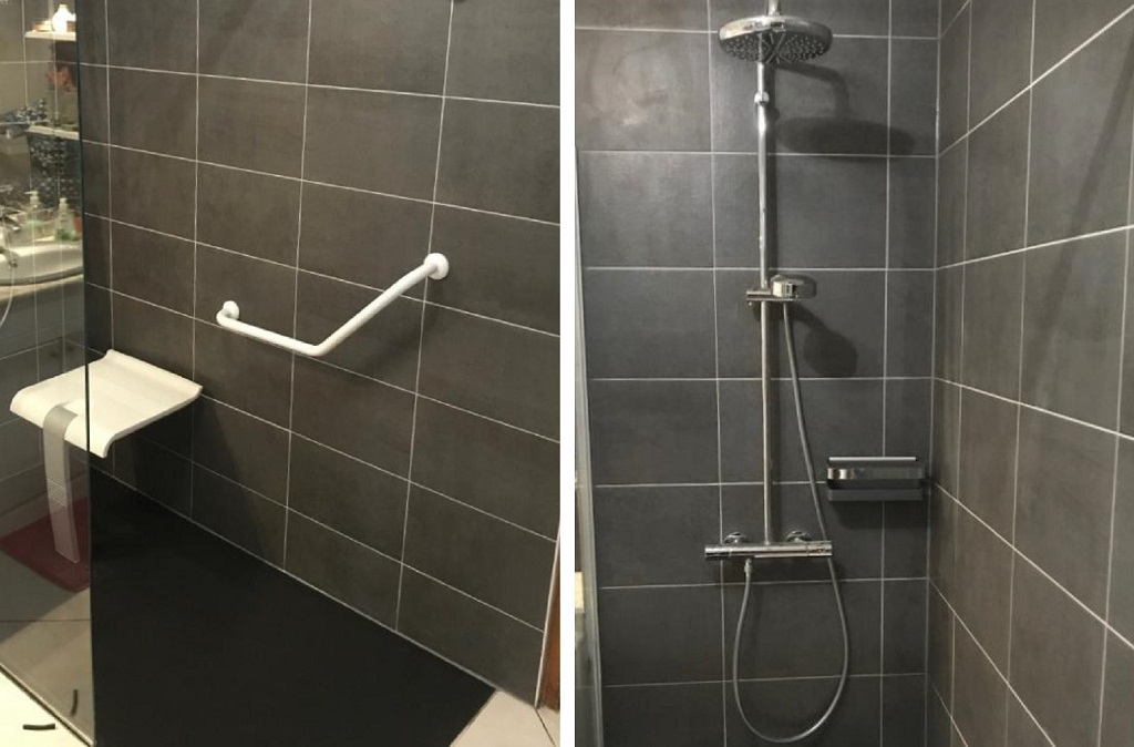 création douche pour personne à mobilité réduite