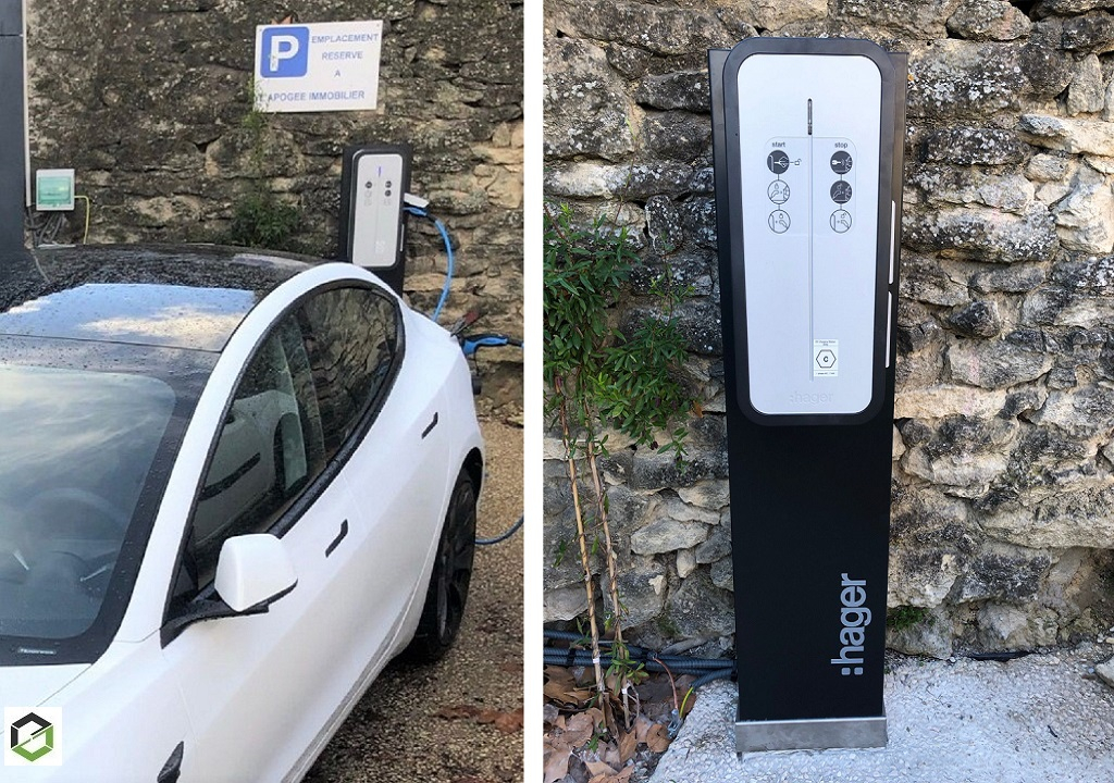 Pose d'une borne de recharge pour véhicule électrique Hager