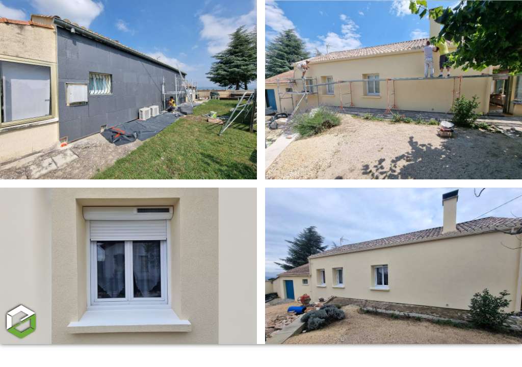Isolation thermique par l'extérieur + pose de gouttières en aluminium et de volets roulants solaires - Entreprise RGE