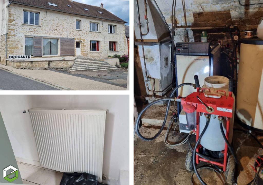 Consultez la chantier : désembouage d'une installation de chauffage avec radiateurs fonte