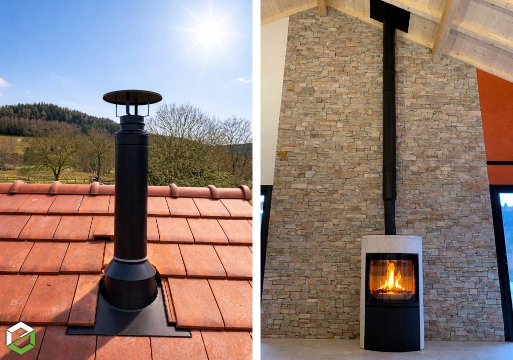 Installation d'un poêle à bois (bûches de 50 cm) de marque Turbo Fonte - installateur certifié RGE QualiBois