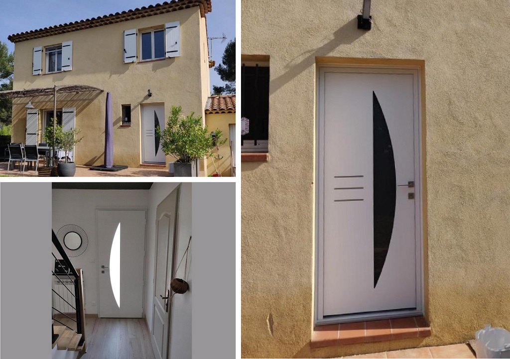 pose porte d'entrée très isolante en aluminium
