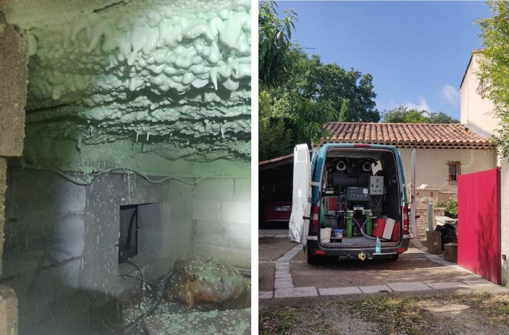 Isolation d'un vide sanitaire avec de la mousse PU projetée