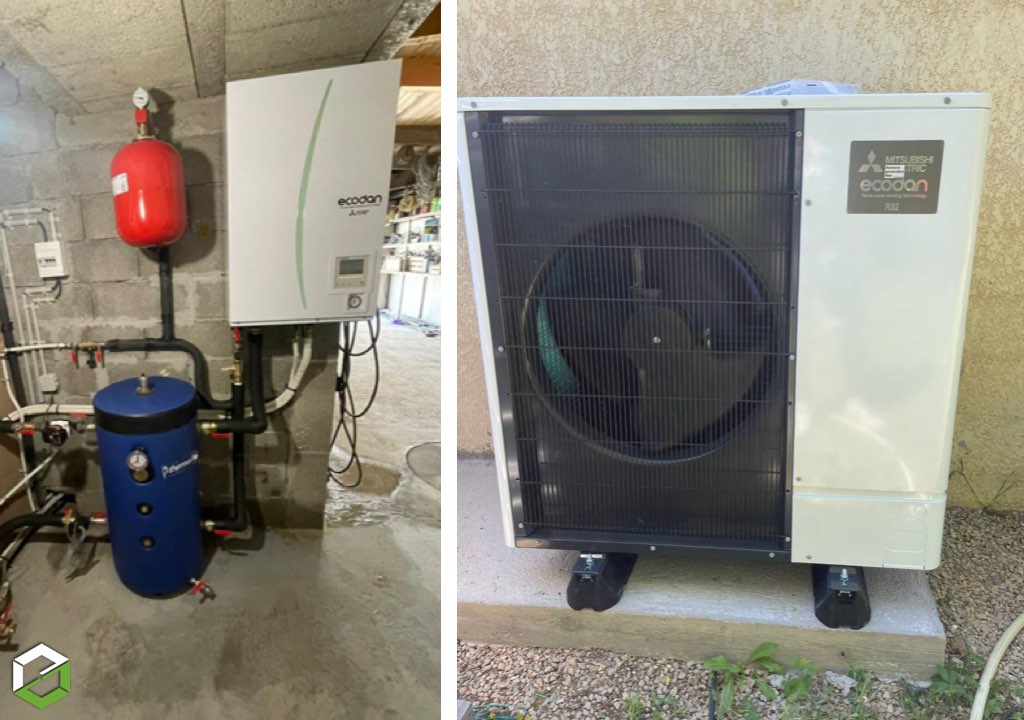 Consultez la chantier : pose d'une pompe à chaleur air eau mitsubishi ecodan 14kw
