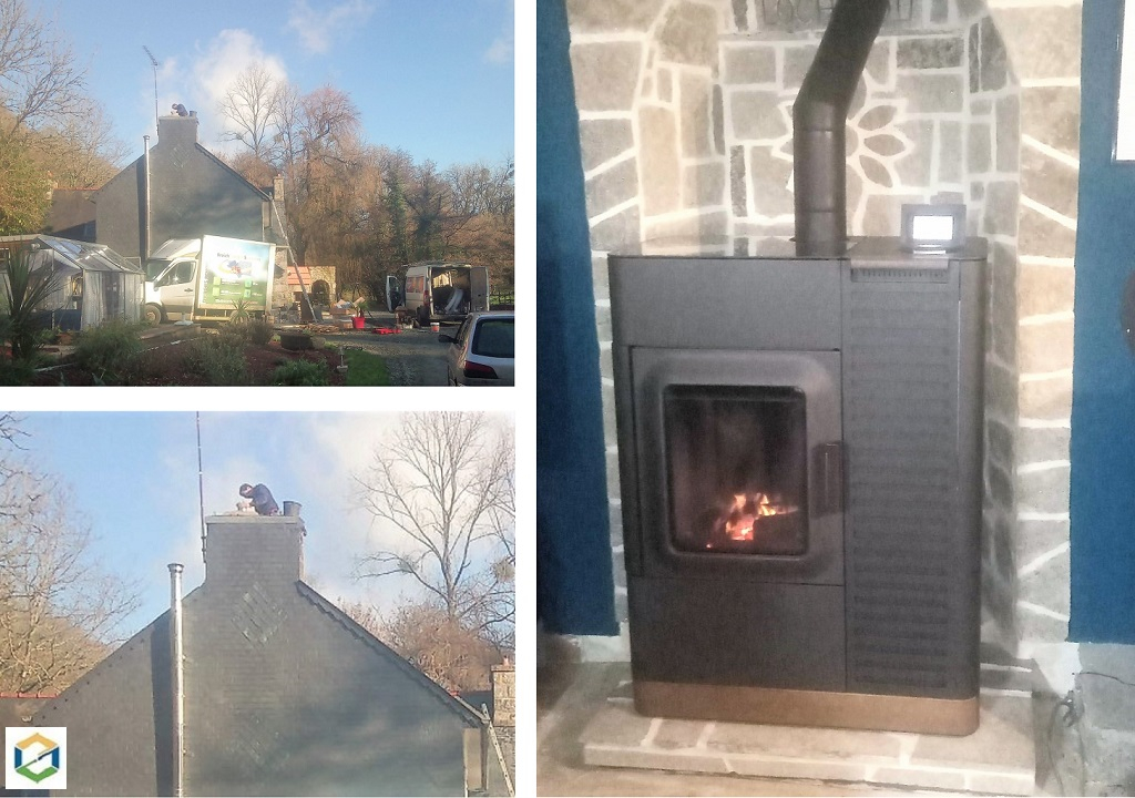 Consultez la chantier : installation d'un poêle mixte bois & granulés austroflamm - mo duo 