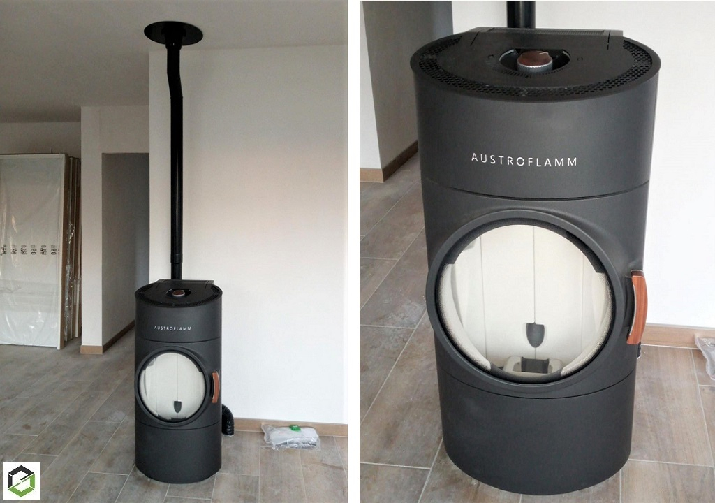 Installation d'un poêle à granulés AUSTROFLAMM - Modèle CLOU COMPACT
