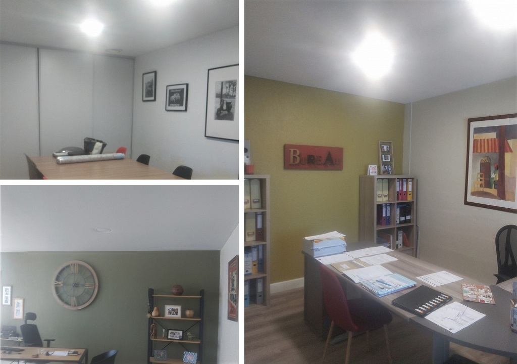 pose de plafonds tendus dans des bureaux