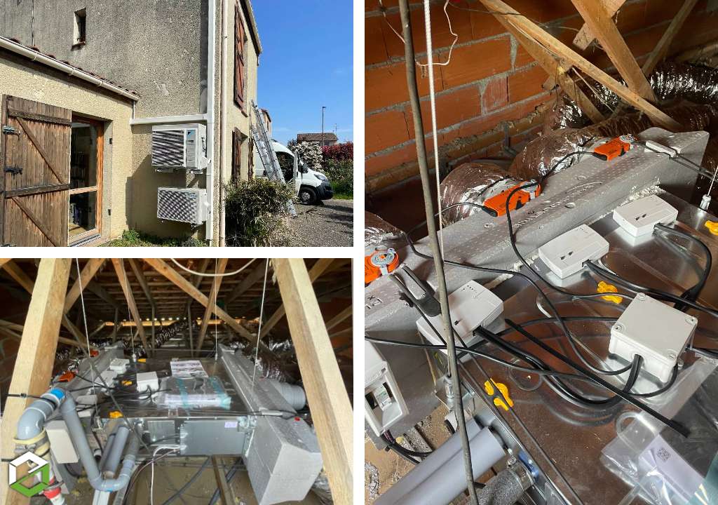 Consultez la chantier : remplacement d'une chaudière gaz par une pompe à chaleur air /air daikin gainable, split, vmc et ballon thermor sur air ambiant