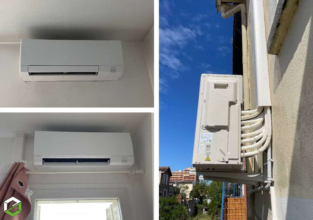 Pose d'une climatisation (PAC air/air) Mitsubishi type quadrisplit pour chauffage et climatisation dans une maison de ville