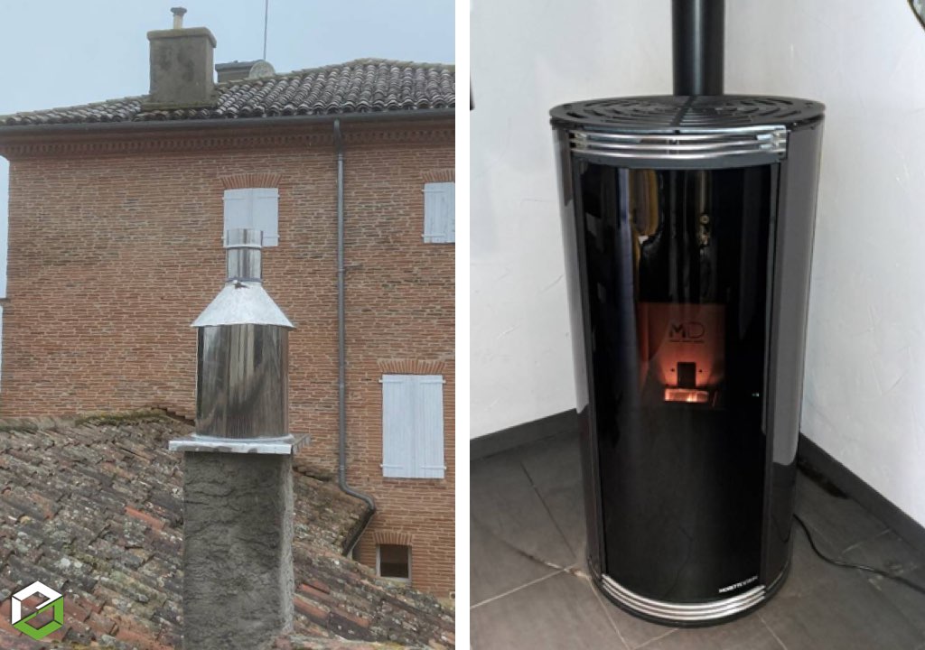 Consultez la chantier : pose d'un poêle à granulés de bois moretti globe glass de 7 kw - installateur rge qualibois 