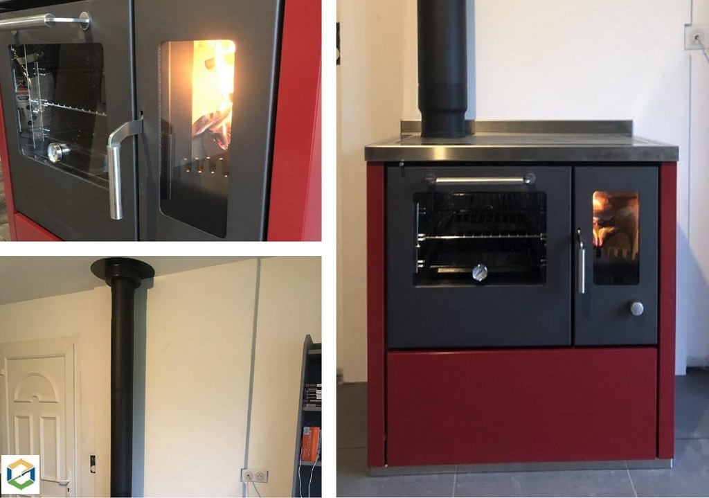 Consultez la chantier : pose d'une cuisinière à bois fourneaux de cuisson demanincor avec large four et plaque fonte