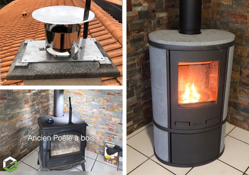 Remplacement d’un Ancien Poêle à Bois fonte par un Poêle à Granulés Mixte Altech Ecosy Pellet à Villenave