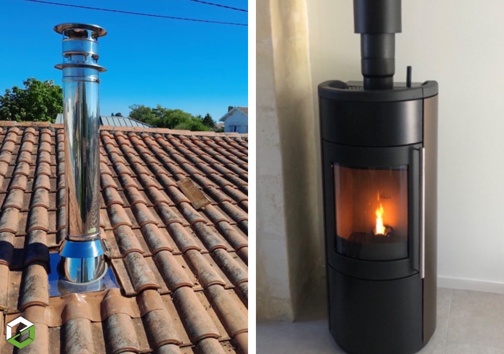 Installation de Poêle Hybride Nobis Libera 11 kW bois et granulés compact et élégant
