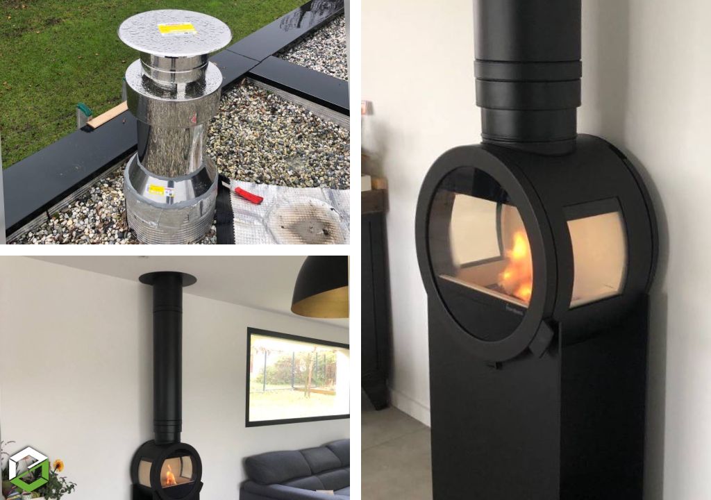 Installation d'un poêle à bois Nordpeis Me avec kit DV et conduit efficience Poujoulat