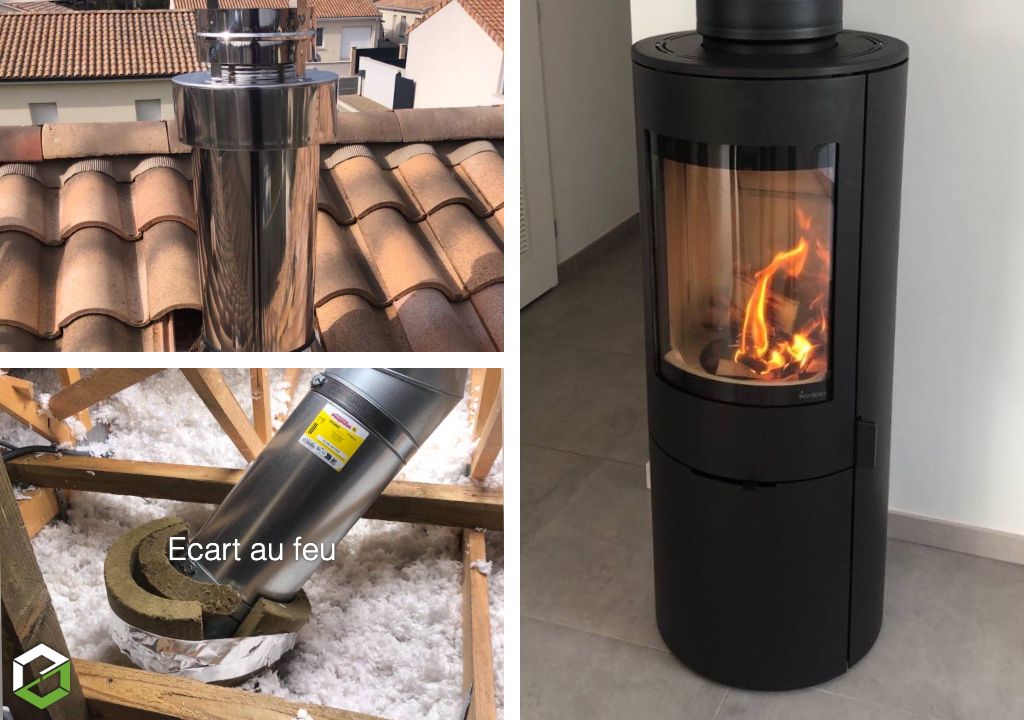 Installation d’un poêle à bois rond Nordpeis Origo avec kit DV et conduit concentrique Efficience Solution étanche et performante