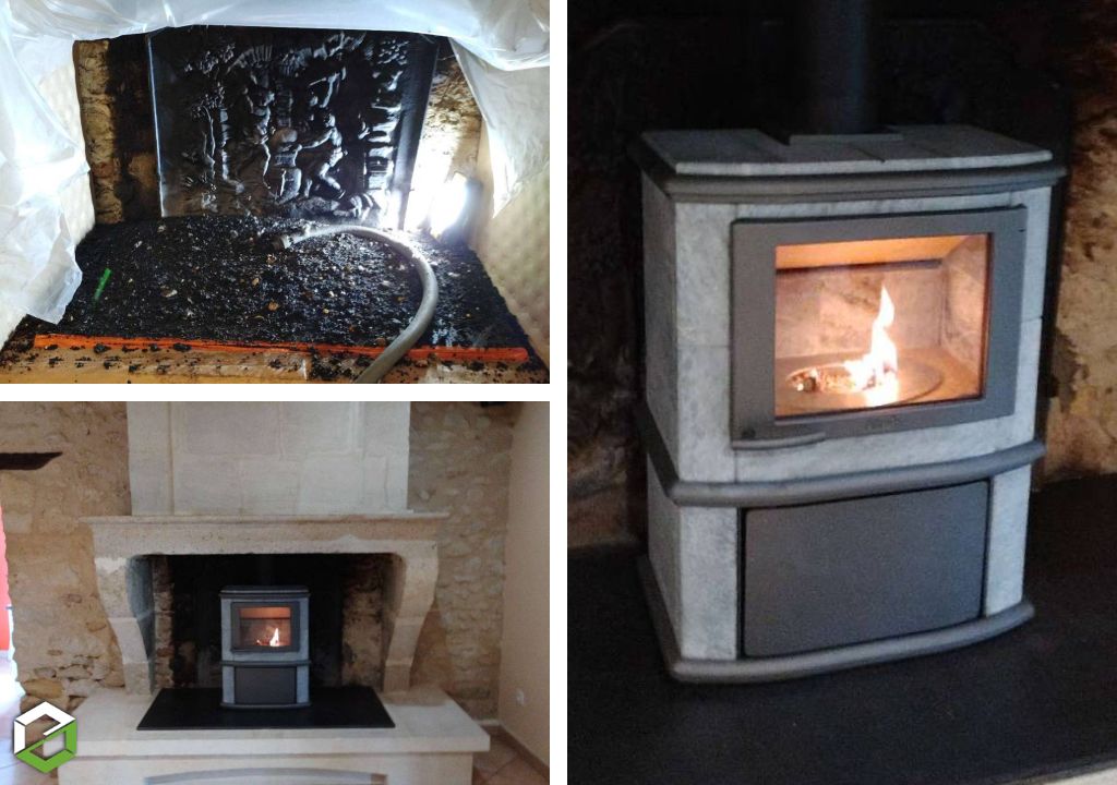 Poêle Altech sans électricité à Soulignac : rénovation cheminée avec tubage Liss ISO-DP et silicate de calcium-Gironde (33)