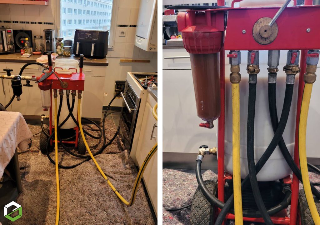 désembouage d'un circuit de chauffage composé de radiateurs