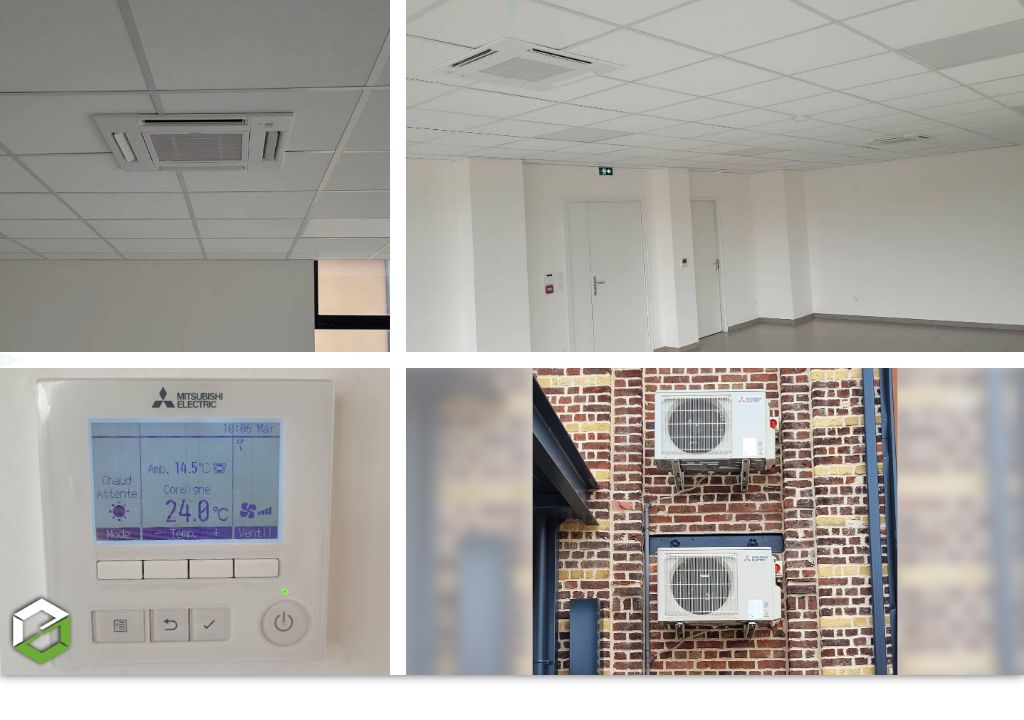 installation d’un système de climatisation réversible de marque mitsubishi electric pour le chauffage et le rafraîchissement de deux salles de réunion.